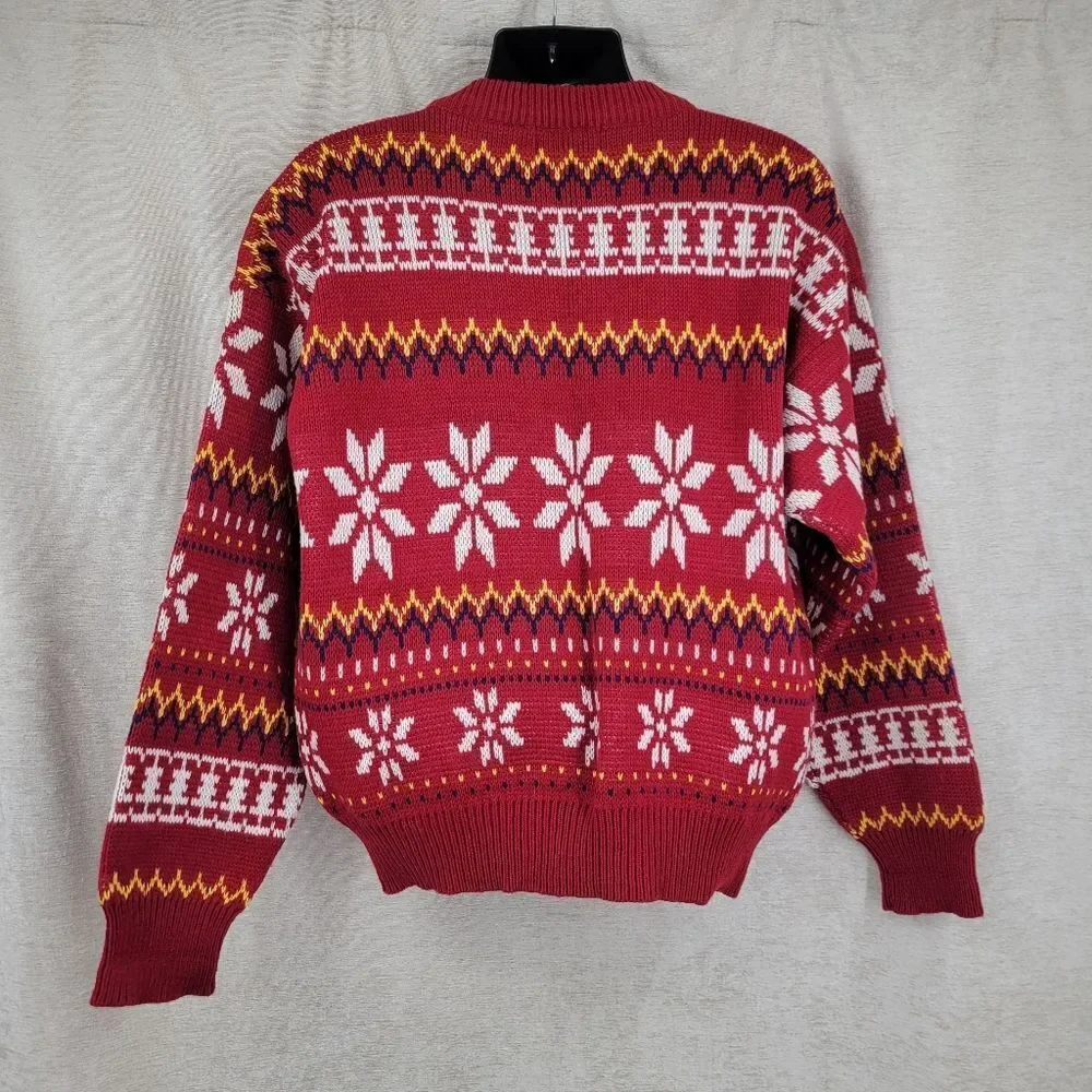 Greatland Vintage 90s Men's Red Nordic Fair Isle Crewneck Sweater